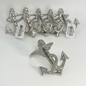 Set Of Six Silver Metal Anchor Nautical Napkin Rings